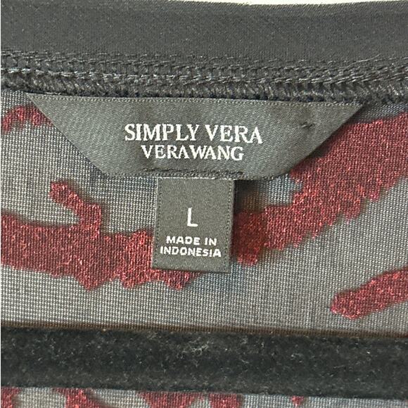Simply Vera Vera Wang Velvet Burnout Long Sleeve Tunic Top Burgundy Black Size L - Picture 5 of 13